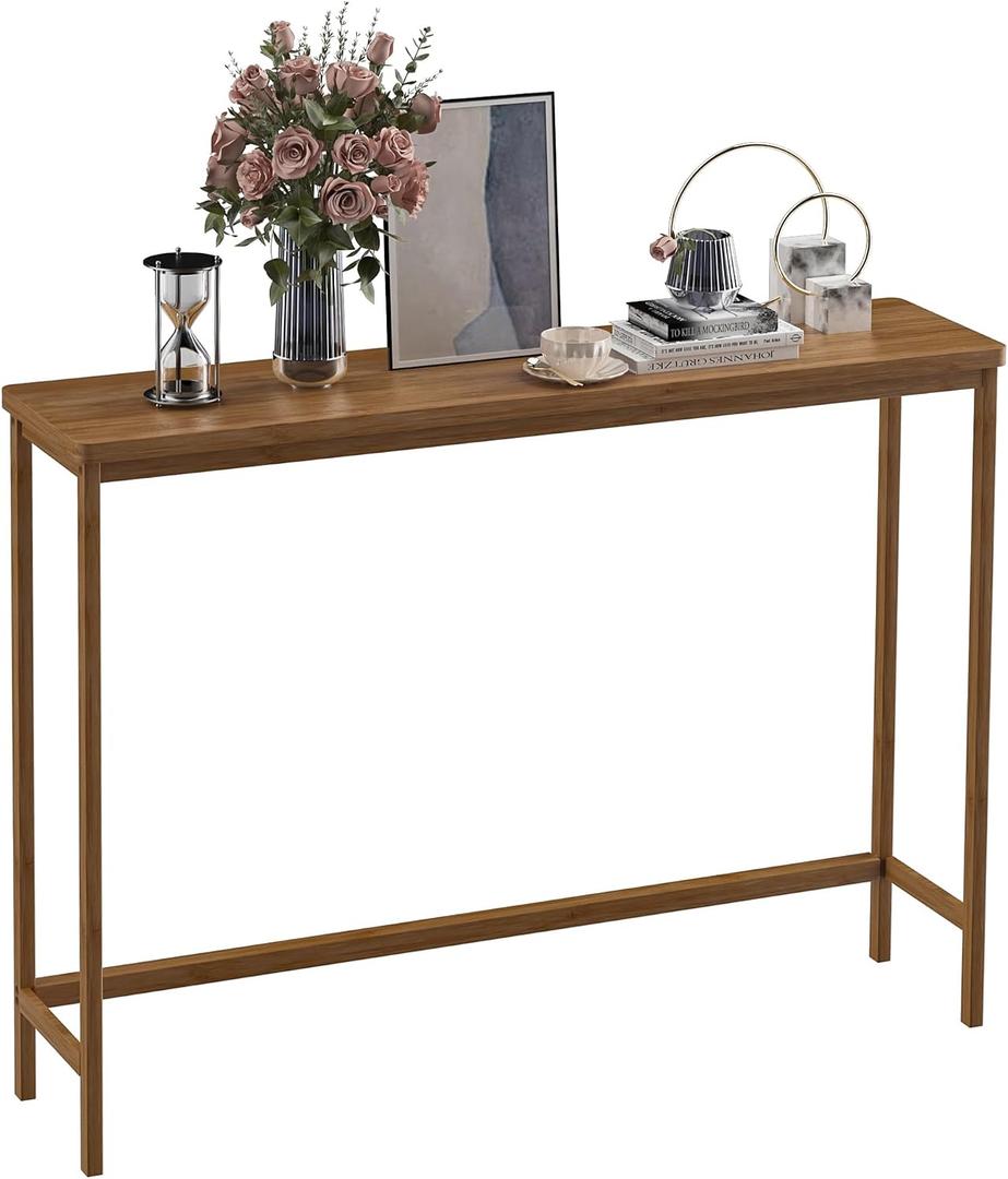 VASMIA Console Table, Entryway Table, Narrow Sofa Table, 39" Bamboo Hallway Table for Entryway, Living Room, Bedroom, Foyer, Walnut, 9.44"D x 39.37"W x 29.52"H