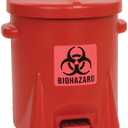 Eagle 6 Gallon Biohazard Trash Can with Foot-Operated Self-Closing Lid, 16.5" x 13.5" x 16", Made in The USA from High-Density Polyethylene, Red, 943BIO