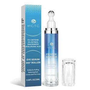 Eye Serum with 5% Caffeine & 5% Retinol for Dark Circles, Puffiness Puffy Bags & Wrinkles Fine Lines - Under Eye Cream Anti Aging Treatment with 360 Massage Roller Ball for Men & Women