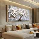Canvas Wall Art for Living Room Large Wall Decor for Office Bedroom Decorations Gold Accent White Flower Tree Landscape Pictures Artwork Room Wall Mural Aesthetic Home Decor 30x60 in
