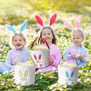 Domensi 12 Pcs Easter Basket Set for Kids Canvas Easter Baskets with Handles and Plush Bunny Ear Headbands, Reusable Small Bags Bulk for Egg Hunt Supplies(Footprints)