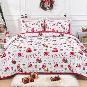 Yinhua 3 Piece Christmas Quilt Set, Santa Claus Queen Quilt Bedding Sets with 2 Pillow Shams, Reversible Quilts Sets Soft Lightweight Bedspread Coverlet for Winter Christmas Decor, 90'' x 90'' (Xmas Tree & Stockings)