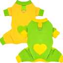 2 Pack Dog Pajamas Small Sized Dog Fleece Pajamas Cute Fleece Sweater Doggy Sweater Love Pattern Onesies for Pjs Small Clothes (Small(suggest length of back 10.2''), green)