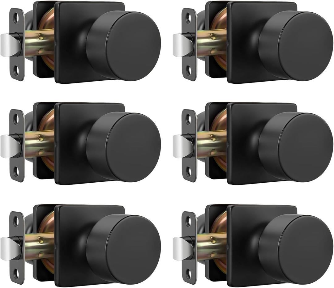 Goldenwarm Matte Black Closet Door Knobs, Passage Door Knob Hallway, Black Door Knobs Interior No Lock 6 Pack