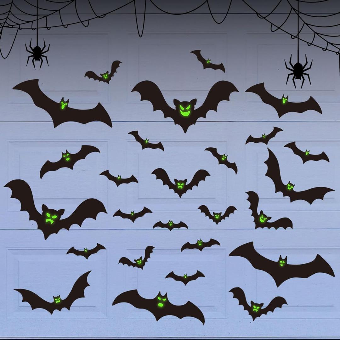 28 Pcs Glow in The Dark Halloween Garage Door Decoration Scary Bat Magnets Garage Door Magnets Luminous Bat Refrigerator Magnets Halloween Decorations for Garage Door Car Refrigerator Party