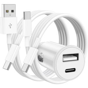 USB C Car Charger for iPhone 17 16 15 Pro Max, 40W Dual Port USB-C & USB-A Car Fast Charging Adapter, 2X3FT C to C Cable & A to C Carplay Cable for iPhone 17 16 15 Series/iPhone Air, iPad, Samsung (White)