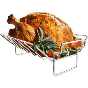 Rib and Roast Rack for Big Green Egg, Turkey Roasting Rack for Grilling  - Stainless Steel Pan for Cooking Rib, Chicken, Bird. L/XL BGE Accessories, Also for Other 18" or Larger Grills