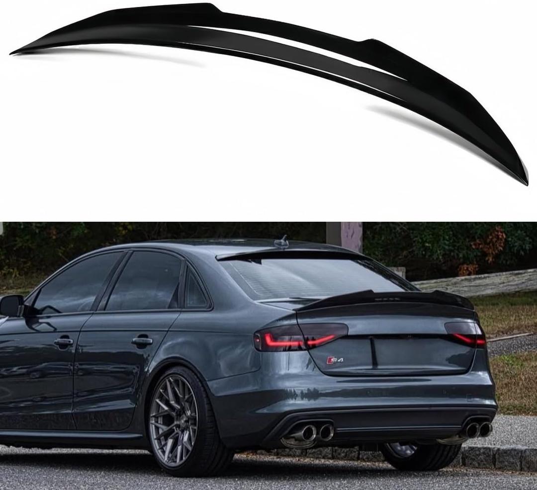 Rear Spoiler Compatible with 2014 Audi A4 B8.5, Glossy Black PSM Style Trunk Exterior High Kick Tail Deck Lid Wing Lip Splitter Fit for 2013 2014 2015 2016