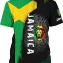 Men's Jamaican Flag T-Shirt Lion Print Short Sleeve Shirt Novelty Round Neck Top Jamaican Tee Unisex, Small