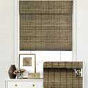 LazBlinds No Tools No Drill Cordless Bamboo Roman Shades, Privacy Window Treatment, Roll Up Bamboo Blinds for Windows 29'' W x 64'' H, Driftwood