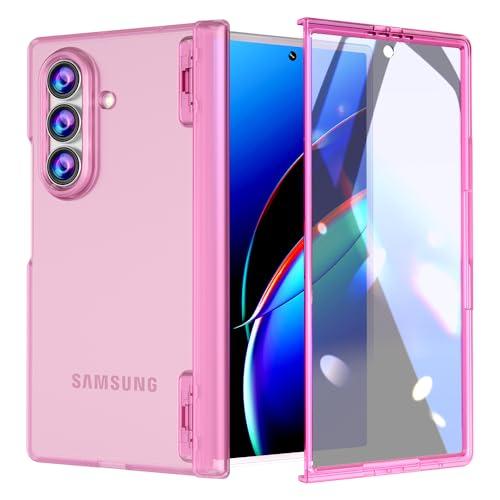 FABSPARK Case for Samsung Galaxy Z Fold 7 Built-in Screen Protector,Hinge Protection,Crystal Clear Transparent Anti-Yellow Slim Fit Acrylic Hard PC for Samsung Z Fold 7 Case, Clear Pink