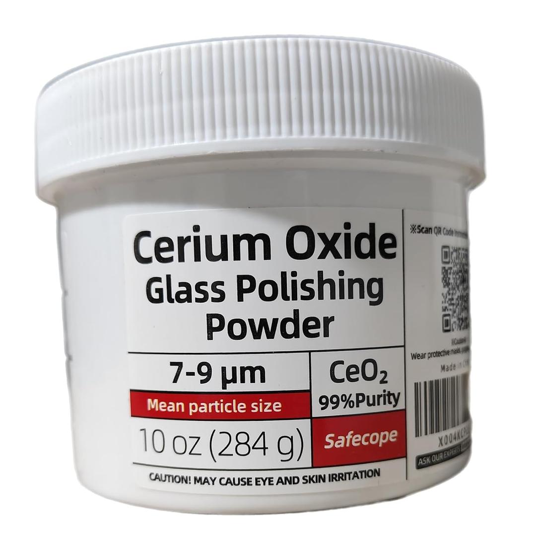 10 OZ (284g) 99% Cerium Oxide Glass Polishing Powder 7-9m Removes Scratches - Automotive Glass, Architectural Glass, Household Panels, Shower enclosures, Fish Tanks, Store Windows,