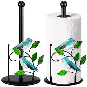 Peryiter Paper Towel Holder Countertop Decorative Metal Paper Towel Stand Rack Kitchen Standing up Roll Dispenser with Base for Kitchen Bathroom Tabletop Living Room Decoration(Bird)