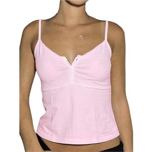 RoseSeek Women's Lace Trim Spaghetti Strap Tank Tops Button Front Crop Camisole Top Coquette Clothes, Size M