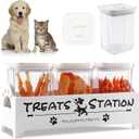 Dog Treat Container, Farmhouse Dog Food Storage Container, Cat Dog Treat Organizers and Storage with 3 Jars, Wood Decorative Dog Treat Jars for Kitchen Counter