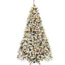 7.5 ft Prelit Premium Snow Flocked Hinged Artificial Christmas Tree with 450 Lights