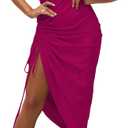 LYANER Women's Satin Spaghetti Straps Cowl Neck Sexy Ruch Cocktail Midi Dresses (Medium, Violet Red)