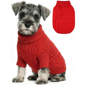 Small Dog Sweater Clothes Pullover Knitted Dog Coat Sweaters for Small Dogs Cats Girl Boy Thick Warm Puppy Clothes for Chihuahua Yorkie Bulldog Christmas Cold Weather Pet Outfits (M (Back: 13.4",Chest: 17.3", 12-22Ibs), #1 Red)