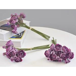 3 Bunch Ranunculus Artificial Flower Faux Peonies Silk Fake Flowers for Decoration DIY Bridal Bouquet Table Centerpieces Floral Arrangement (Purple)