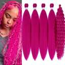 Magenta Braiding Hair Pre Stretched with Boho Braids Pink Curly Deep Ocean Wave Crochet Hair Natural Color Synthetic Knotless Boho Braiding Hair for Bohemian Braids 5 Packs (26 Inch Boho Braids Set)