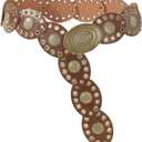 INOGIH Womens Wide Western Cowboy Disc Belt Vintage Cowgirl Concho Leather Belts Boho Style for Jeans Dress Skirt (For Waist 28-38 in, Dark Brown)