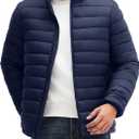 Men's Puffer Jacket Lightweight Warm Winter Jackets for Men Windproof Insulated Puffy Coat with 3 Pockets (Blue, L)