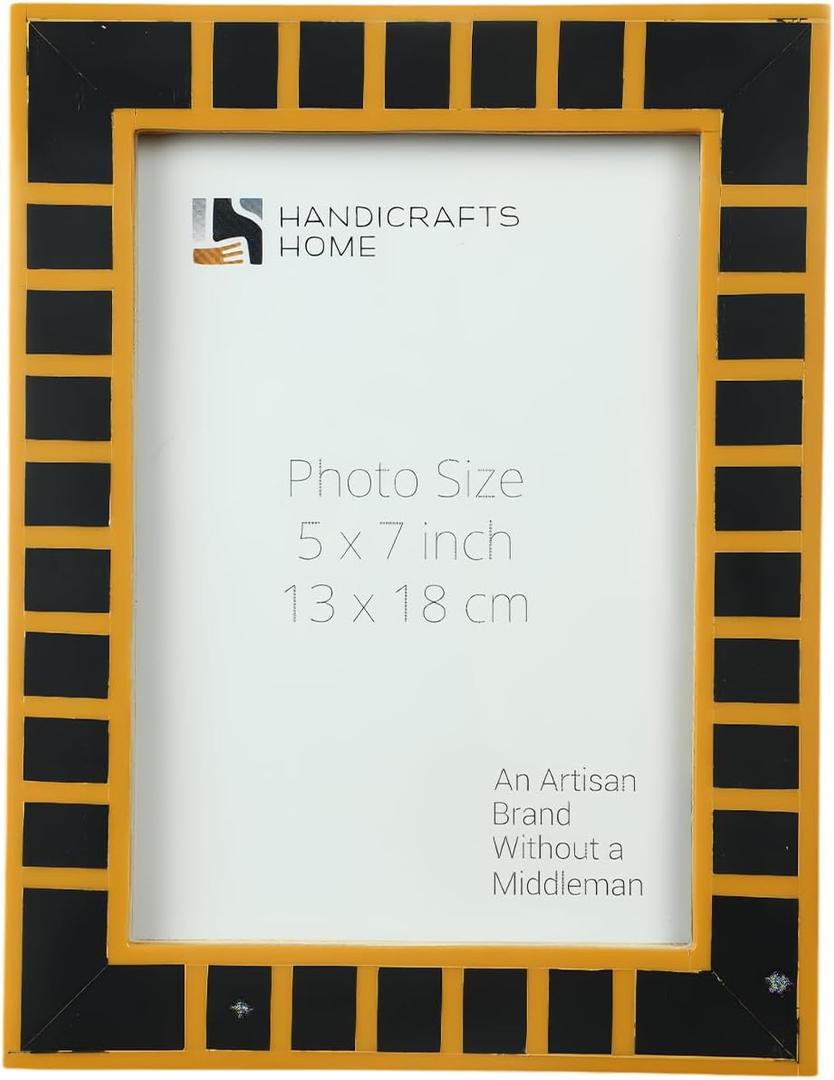 Handicrafts Home 4x6 Photo Frame– Yellow Black Square Resin Inlay Decorative Picture Frame for Wall Hanging & Tabletop Display Vintage & Modern Home & Farmhouse Decor Marcos de Fotos
