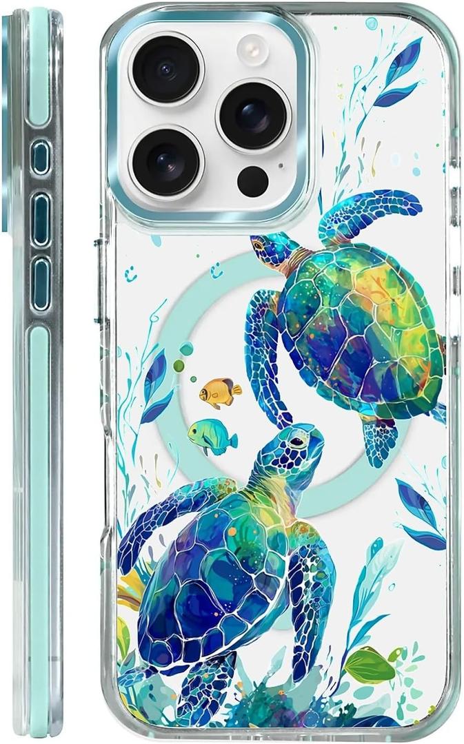 for iPhone 14 Pro Case Clear, [Magnetic Charging Compatible][Military-Grade Protection][Anti-Yellowing] Shockproof Slim Magnetic Phone Case for iPhone 14 Pro, Sea Turtle