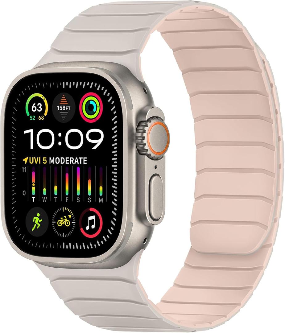 Tasikar Magnetic Bands Compatible with Apple Watch 49mm 46mm 45mm 44mm 42mm Soft Silicone Replacement Loop Wristband for iWatch Ultra 3 2 1 SE Series 11 10 9 8 7 6 5 4 3, Starlight-Pink