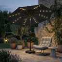 Kingdura 10FT Outdoor Patio Umbrella with Solar Lights, Market Table Umbrella with Push Button Tilt & Crank, 8 Sturdy Ribs, 32 LED Lights, UV Protection for Garden Lawn Deck Backyard Pool (Black)