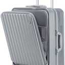 Somago Carry on Luggage Front Open 22x14x9 inches Airline Approved Lightweight Suitcase with Cup Holder and USB Port Aluminum Frame Polycarbonate Spinner Hard Suitcase with TSA Lock (Silver)
