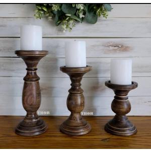 Candle Pillar Holder, Candle Holder Set of 3 Fall Wooden Candle Holder, Farmhouse Set for Table Centerpiece Home Decor-10,8,6 Inch