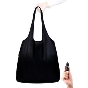 Nanobag Ultra-Lightweight Standard Size Tote Bag for Women & Men, Heavy Duty Reusable Grocery Bag, Foldable Travel Shopping Tote, Packable Cloth Bag with Handles, Washable Market Tote (Black)