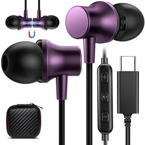 COOYA USB C Headphone Type C Wired Earbuds for iPhone 17 16 15 Pro Max iPad 10 Air 6 Pixel 9 8 Magnetic Bass Noise Canceling In-Ear Earphone+Mic for Samsung Galaxy S26 Ultra A16 S25 S23 for OnePlus 13 (Purple)