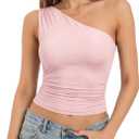 SUUKSESS Women Double Lined Going Out Trendy Crop Tops Ruched Sleeveless Shirts (Pink, S)