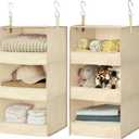 GRANNY SAYS 3 Shelf Hanging Closet Organizers and Storage, Collapsible Closet Storage Organizer with 2 Metal Hooks, Leak-Proof Hanging Shelves for Wardrobe, RV Camper, Locker, 2 Pack, Khaki