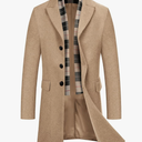 COOFANDY Men's Wool Blend Coat with Detachable Plaid Scarfs Notched Collar Single Breasted Pea Coat Trench Overcoat, 3XL
