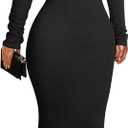 Memoriesea Women's Basic Turtleneck Long Sleeve Ribbed Bodycon Fall Slim Solid Maix Pencil Dress (Medium, Black)