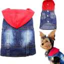 SILD Pet Clothes Dog Jeans Jacket Cool Blue Denim Coat, Dogs Lapel Vests Classic Hoodies Puppy Blue Vintage Washed Clothes (Red,M)