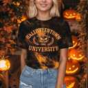 Salem Shirt Women Halloween Witch Shirt Funny Salem Massachusetts Shirt Holiday Halloween Tee Tops (Black, L)