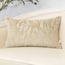 Yangest Beige Throw Pillow Cover Velvet Cushion Cover Branches Rectangular Neutral Pillowcase for Sofa Couch Bedroom Living Room, 12x20 Inch