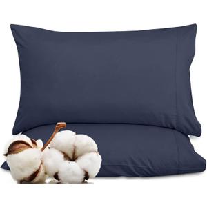 ROYALE LINENS 300 Thread Count 100% Long Staple Combed Cotton Pillowcases Set of 2 - Ultra Soft - King Bed Pillow Cover - 20"x40" - Breathable, Cool & Crisp Percale Navy Pillow Cases (King, Navy Blue )