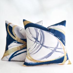 Navy Blue Abstract Pillow Covers 18x18 inch Decorative Throw Pillow Covers Grey Cushion Cases White Square Modern Cushion Cases for Sofa Bed Couch Living Room Set of 2