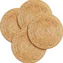 Hausattire Jute Braided Placemats 14 Inches Round Set of 4 Reversible Handwoven Boho Vintage Placemats for Kitchen Dining Tables|BBQ's Farmhouse Easter Decor Indoor & Outdoor Parties|Natural