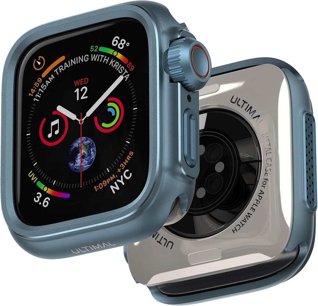 ULTIMAL Metal Case Compatible with Apple Watch Series 9/8/7 45mm with Back Cover,Military Grade Shockproof Protective Case, Rugged Cover for iWatch 45mm (Blue)