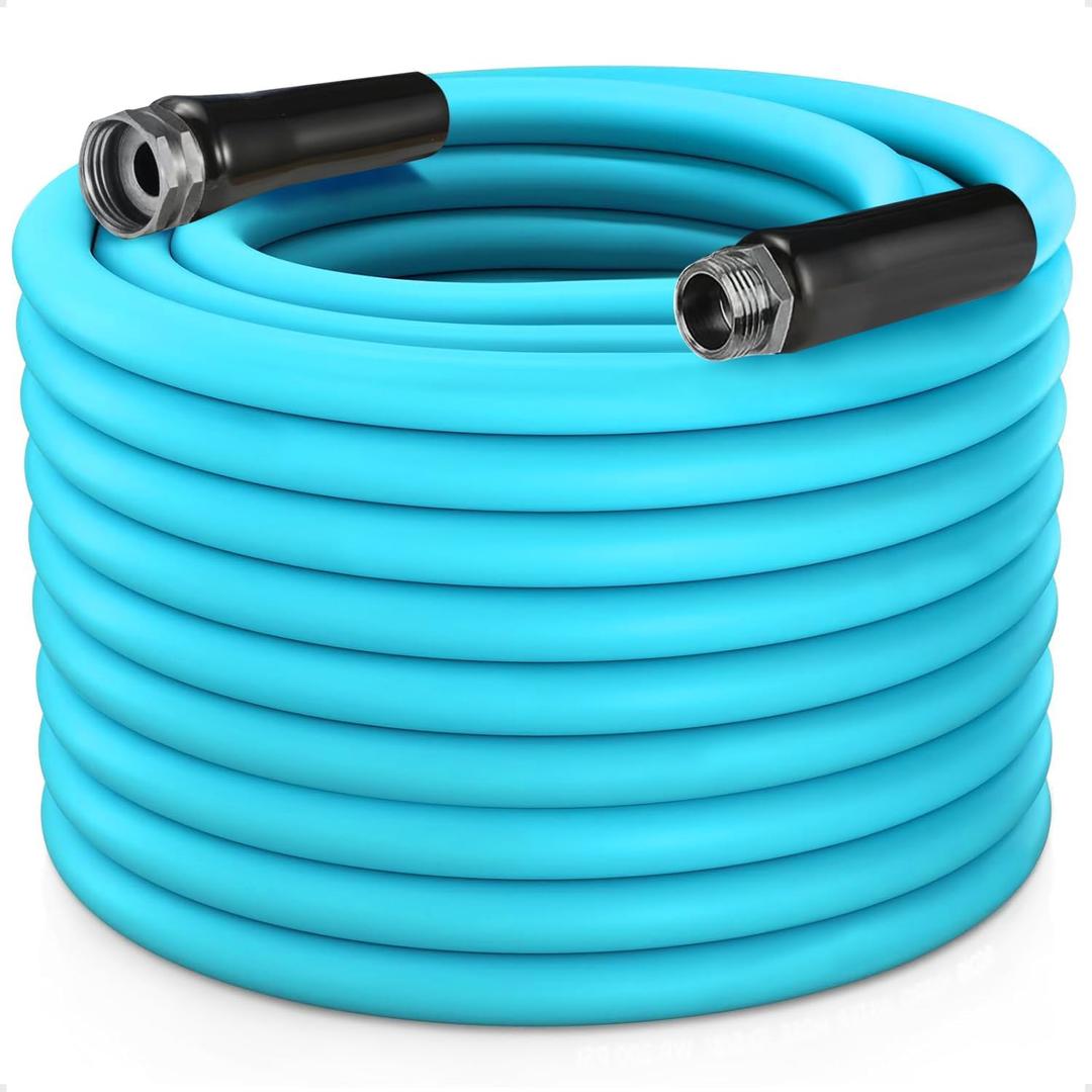 Garden-Hose 150ft x 5/8 in Heavy Duty, Lightweight and Flexible Water Hose, Burst 600 psi, Kink-less Hybrid Rubber Hose for Backyard, 3/4'' Solid Metal Fittings for All Your Watering Need
