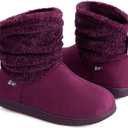 LongBay Women's Warm Chenille Knit Bootie Slippers Memory Foam Comfy Suede Fluffy Faux Fur Boots House Shoes (7-8, Purple)