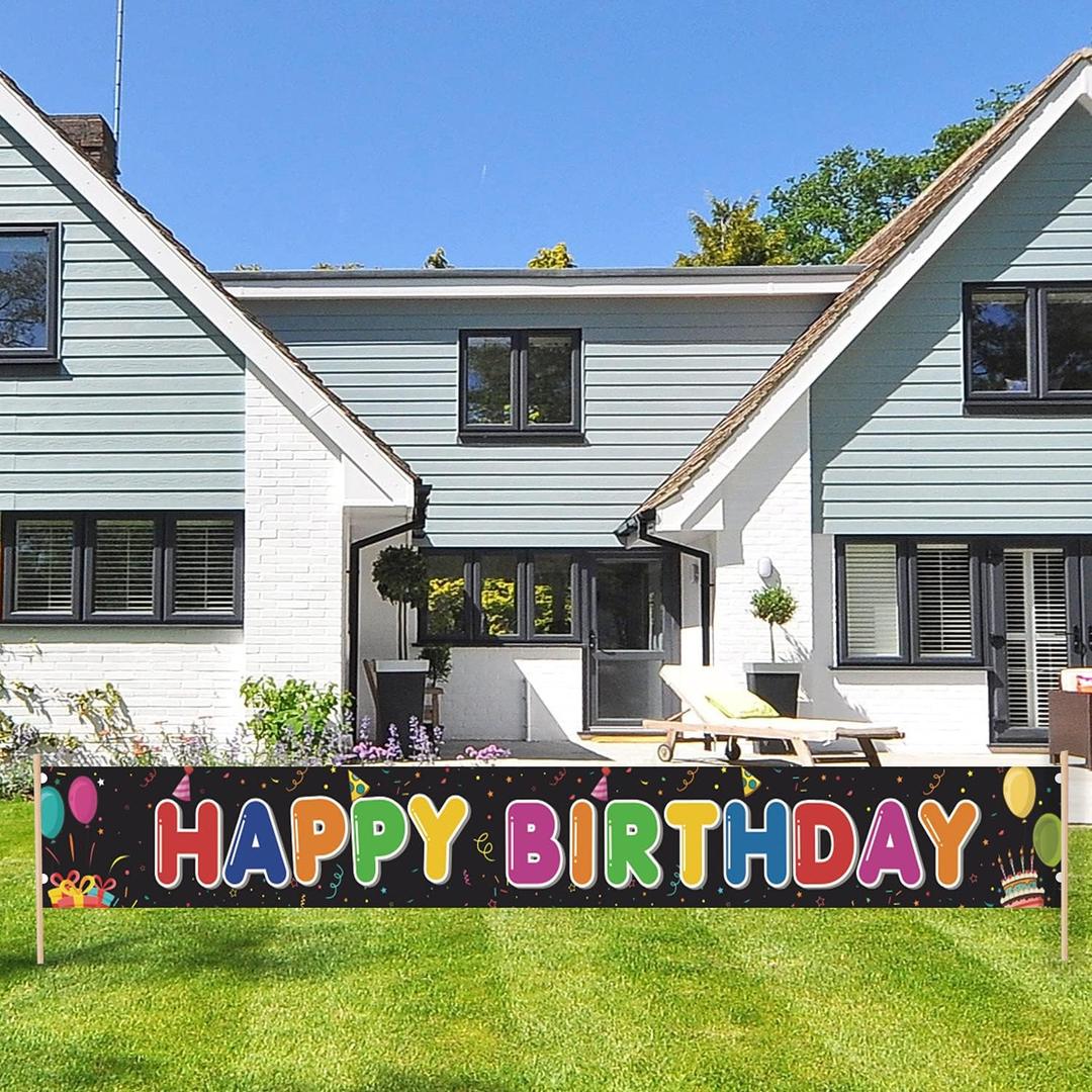 Happy Birthday Yard Sign Banner Backdrop, Extra Long 157 x 20 inch Outdoor Indoor Colorful Rainbow Birthday Decorations for Boys Girls Women Kids PHXEY