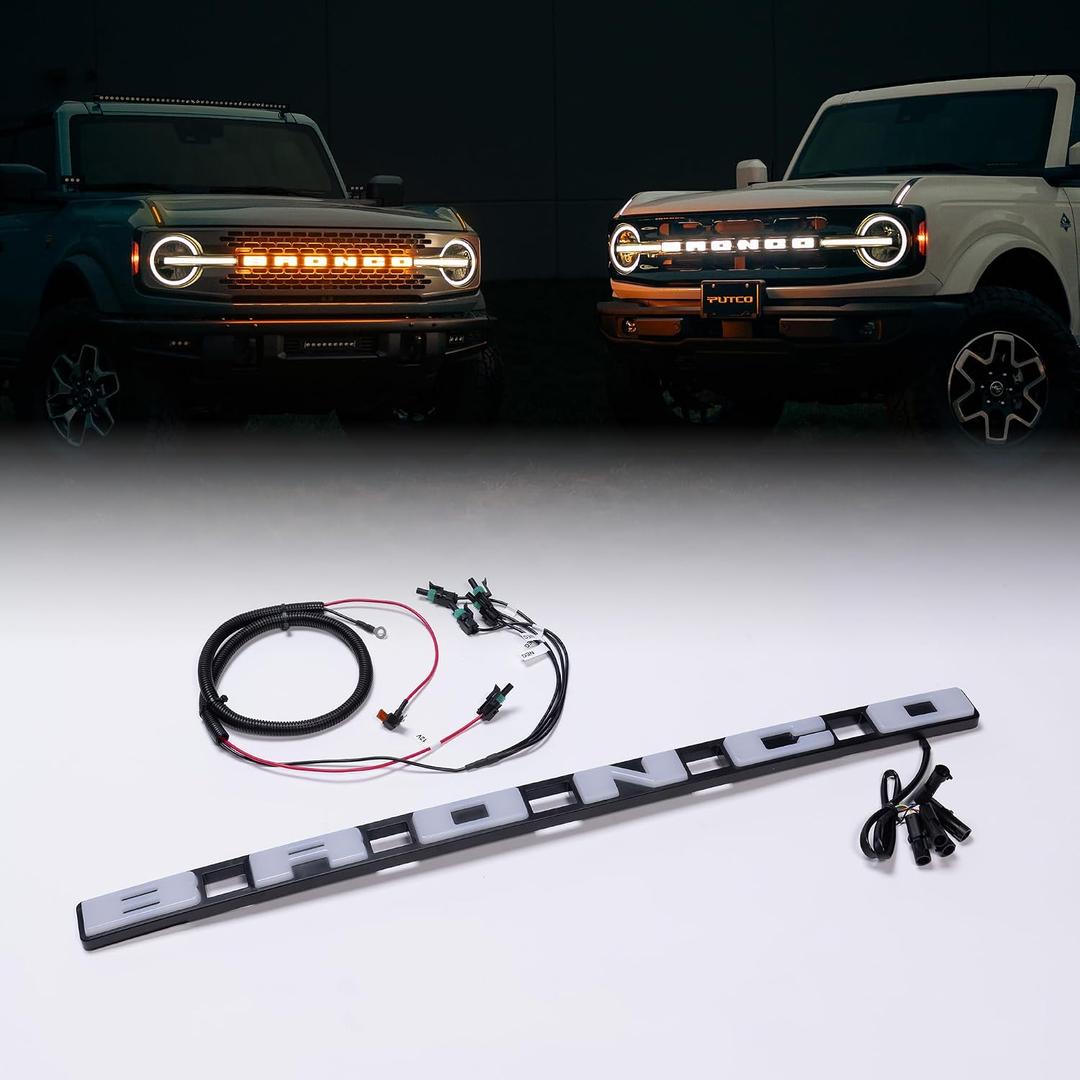 Putco Luminix LED Grille Emblem, Fits 2021-2027 Ford Bronco, w/o Front Camera - Amber & White