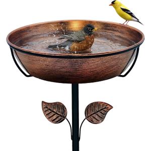 3" Deep Metal Bird Bath for Outdoors, Removable 13" Dia Bowl with Stable Upgrades Stake, Easy to Clean Birdbaths for Garden Yard Lawn Decor 1.4 Gallon
